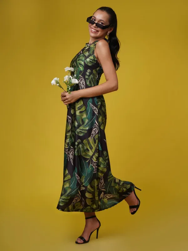 Black_Green_Muslin_Tropical_Halter_Dress