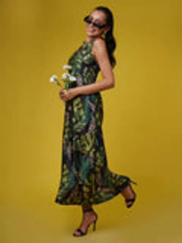 Black_Green_Muslin_Tropical_Halter_Dress