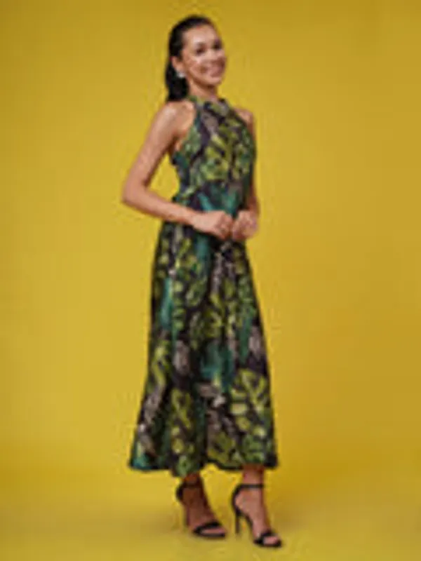 Black_Green_Muslin_Tropical_Halter_Dress