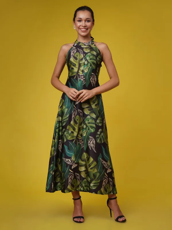 Black_Green_Muslin_Tropical_Halter_Dress