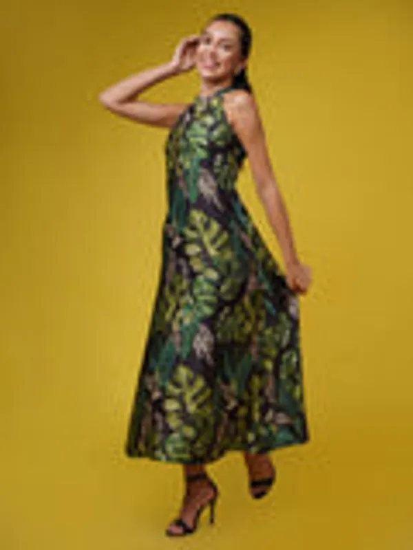 Black_Green_Muslin_Tropical_Halter_Dress