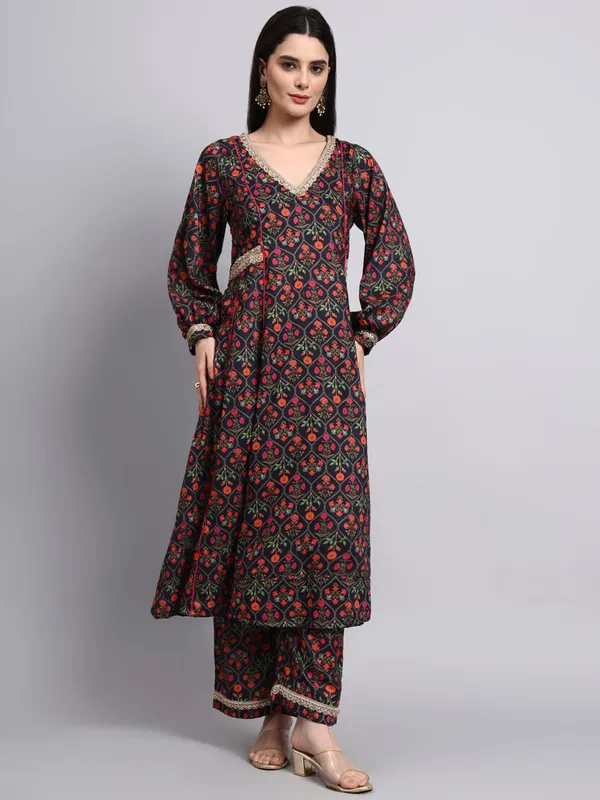 Mahveen_Black_Mughal_Print_Anarkali_Set
