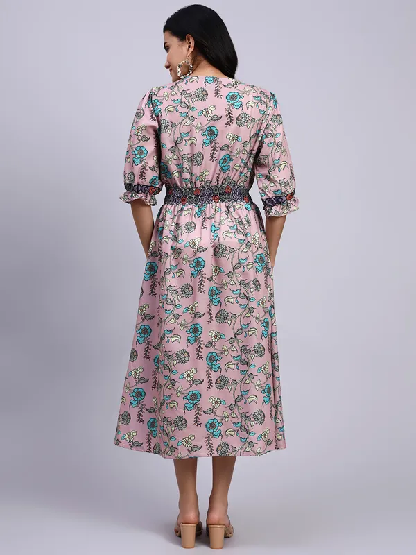 Saanjh_Blush_Garden_Smocked_Midi_Dress