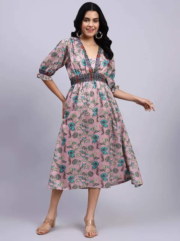 Saanjh_Blush_Garden_Smocked_Midi_Dress