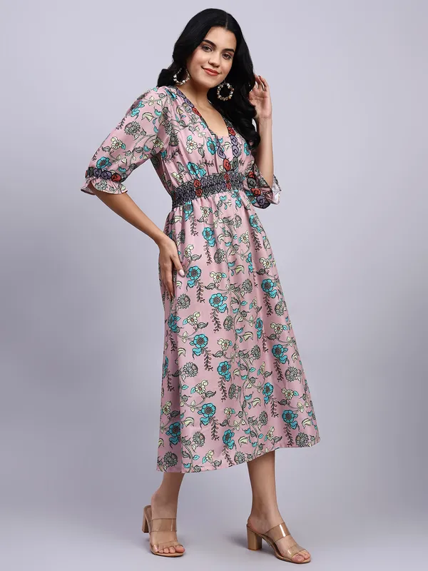 Saanjh_Blush_Garden_Smocked_Midi_Dress