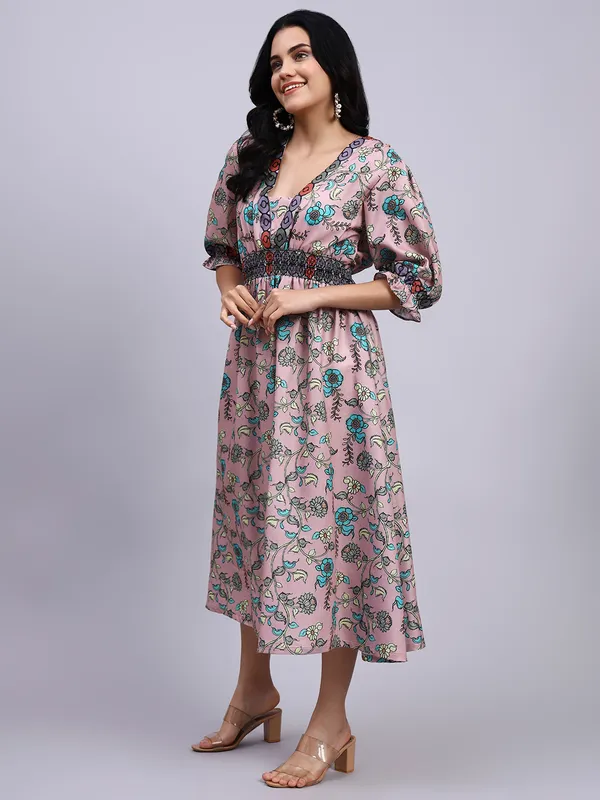 Saanjh_Blush_Garden_Smocked_Midi_Dress