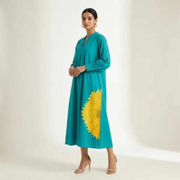 Turquoise_Sunflower_Embroidery_Shirt_Dress