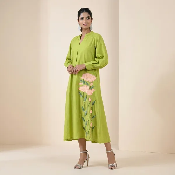 Lime_Green_Floral_Embroidery_Shirt_Dress