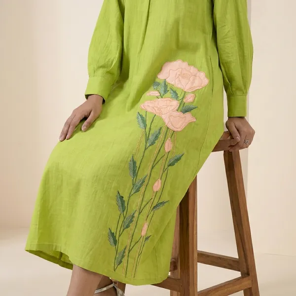 Lime_Green_Floral_Embroidery_Shirt_Dress