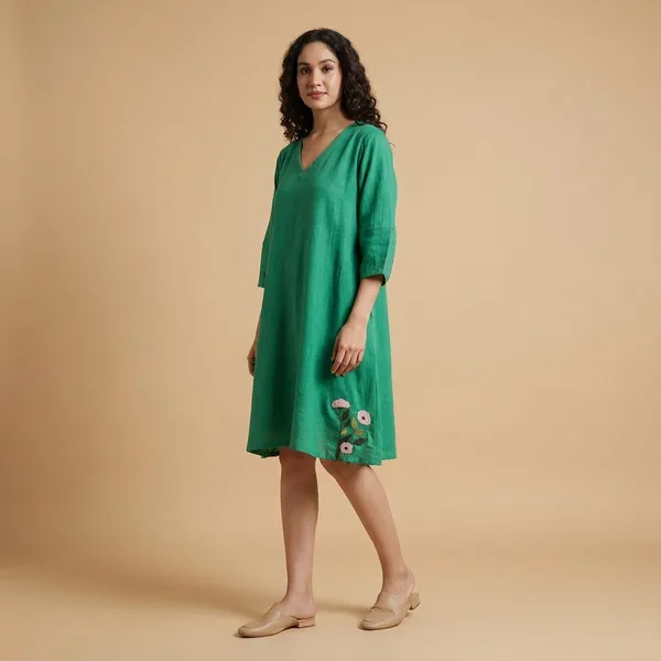 Meadow_Charm_Embroidered_Cotton_Dress_Green