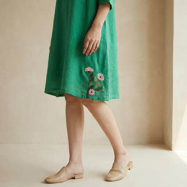 Meadow_Charm_Embroidered_Cotton_Dress_Green