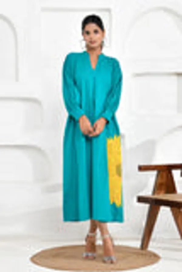 Turquoise_Sunflower_Embroidery_Shirt_Dress