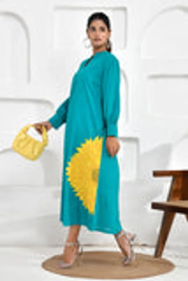 Turquoise_Sunflower_Embroidery_Shirt_Dress