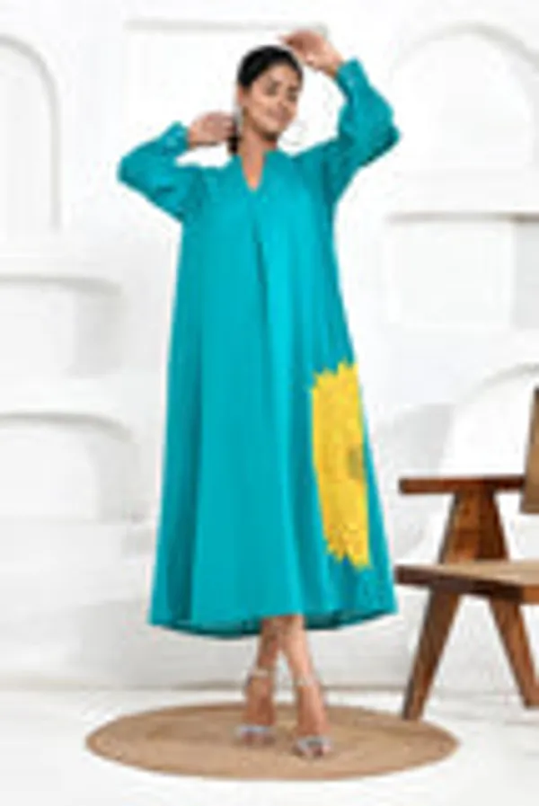 Turquoise_Sunflower_Embroidery_Shirt_Dress