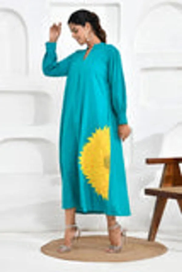 Turquoise_Sunflower_Embroidery_Shirt_Dress