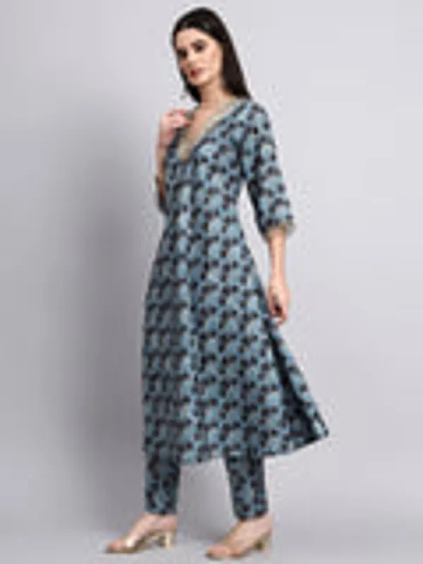 Blue_Floral_Printed_Anarkali_Kurta_Set