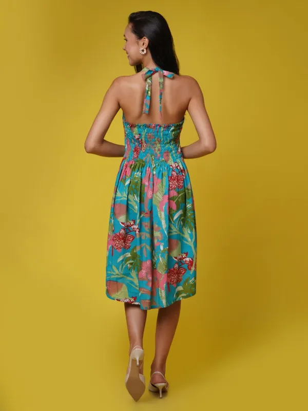 Turquoise_Blue_Tropical_Halter_Neck_Dress