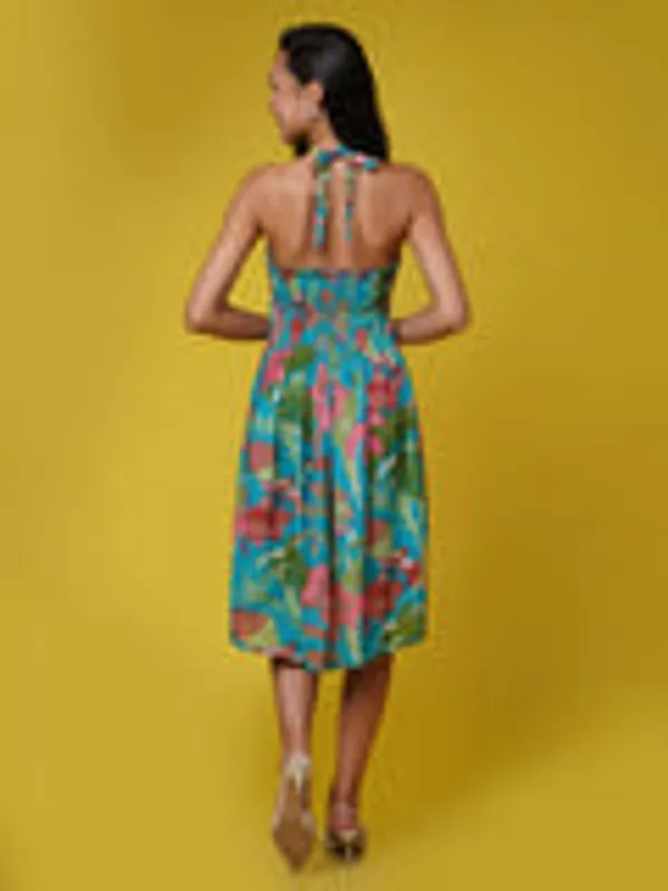 Turquoise_Blue_Tropical_Halter_Neck_Dress