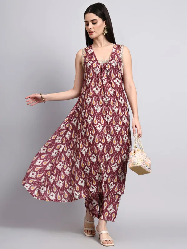 Aamira_Red_Ikat_Sleeveless_Co_Ord_Set