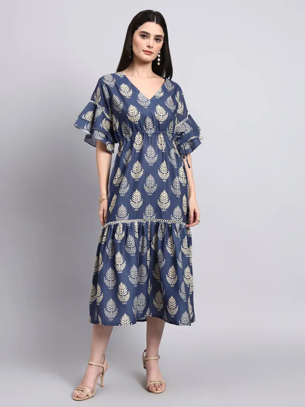 Indigo_Leaf_Print_Tiered_Midi_Dress