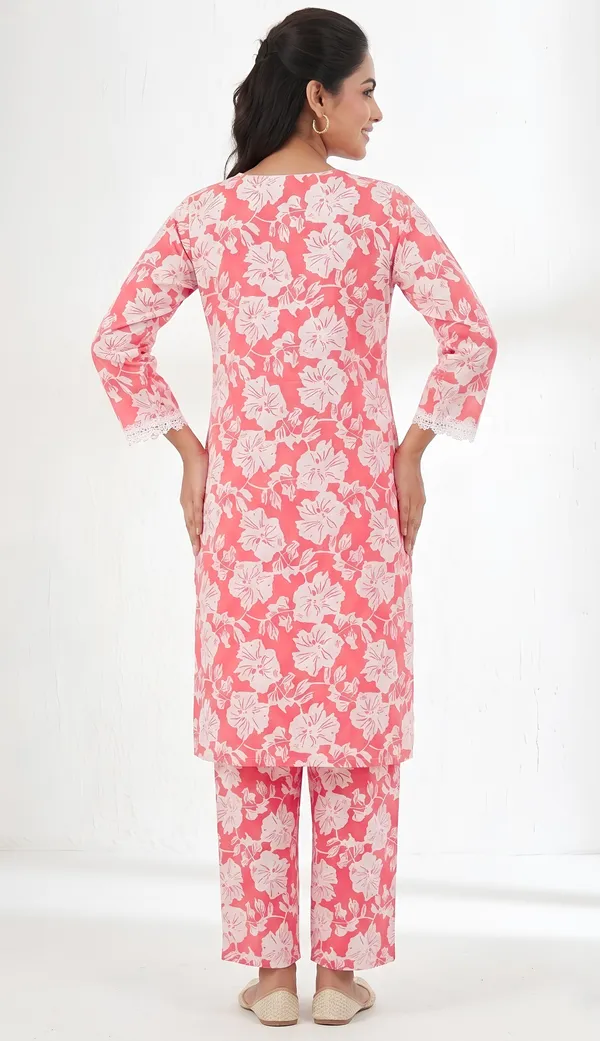 Crepe_Floral_Lace_Trim_Kurta_Night_Suit_Duo_|_Pink_Twin_Set