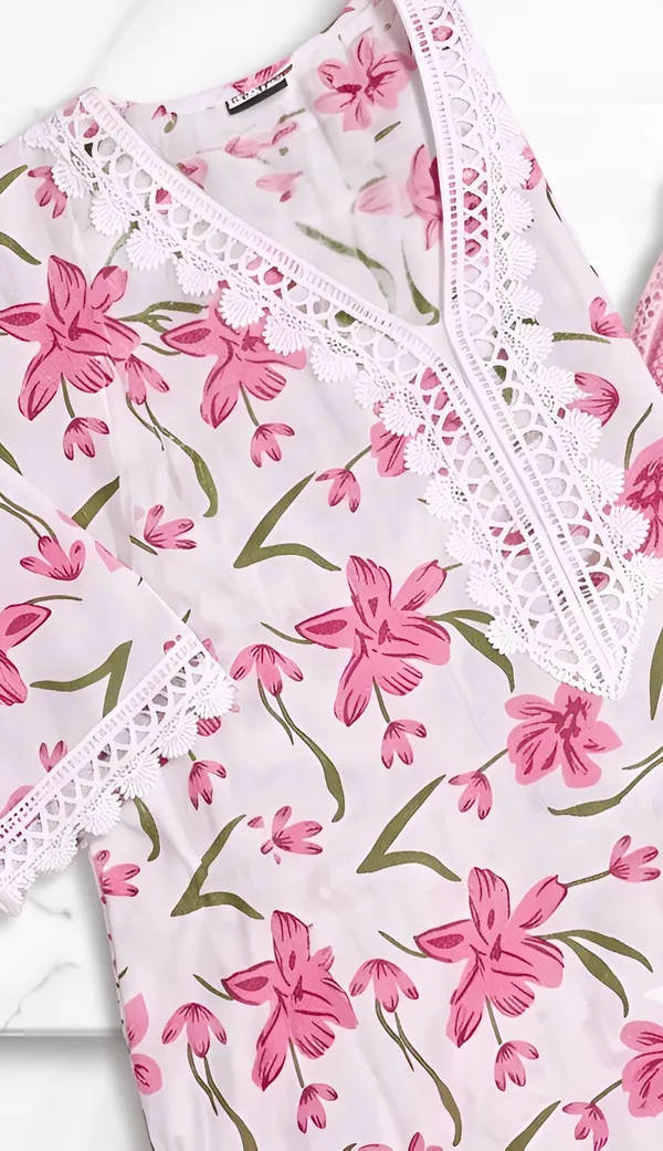 Pink_And_White_Cotton_Floral_Print_Lace_Trim_Kurta_Palazzo_Set_For_Women