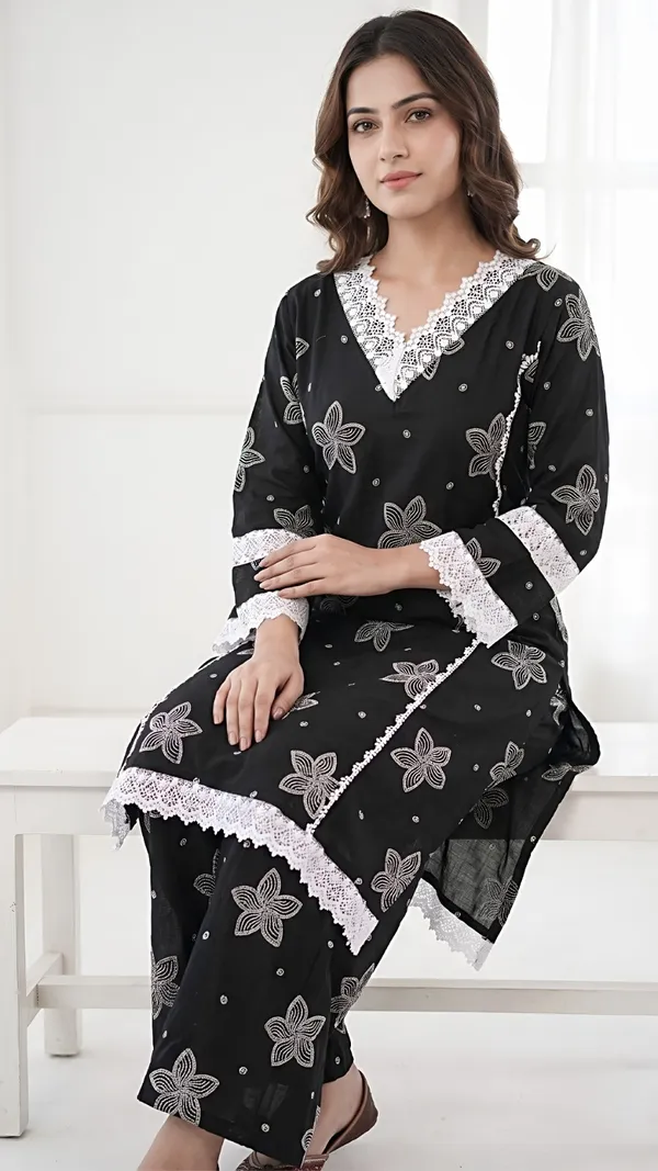 Black_Rayon_Cotton_Floral_Embroidered_Straight_Kurta_Set_For_Women