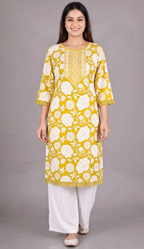 Yellow_Cotton_Blend_Floral_Print_Embroidered_Straight_Kurta_Set_For_Women