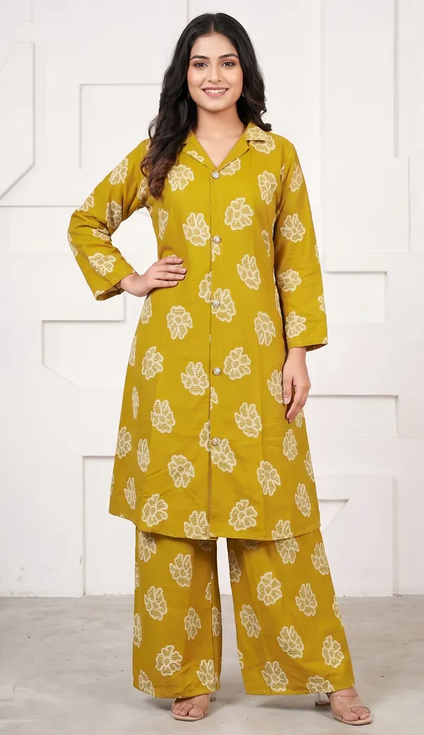 Mustard_Yellow_Rayon_Cotton_Floral_Print_Kurta_Palazzo_Set_For_Women