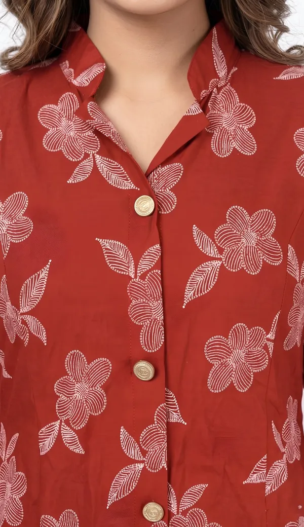 Rust_Rayon_Cotton_Floral_Print_Button_Down_Kurta_Palazzo_Set_For_Women