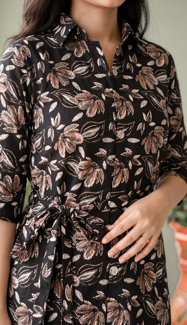 Black_Rayon_Floral_Print_Belted_Shirt_Dress_For_Women
