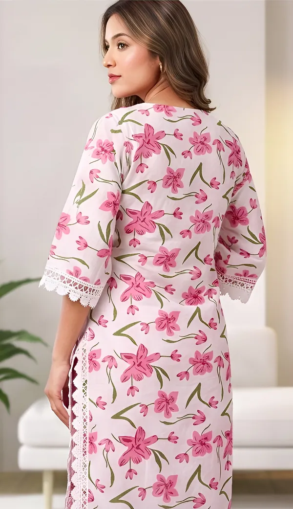 Pink_And_White_Cotton_Floral_Print_Lace_Trim_Kurta_Palazzo_Set_For_Women