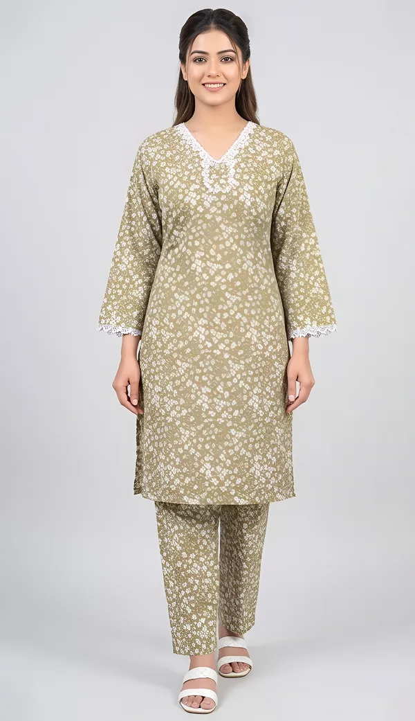 Olive_Green_Crepe_Floral_Print_Straight_Kurta_Set_For_Women