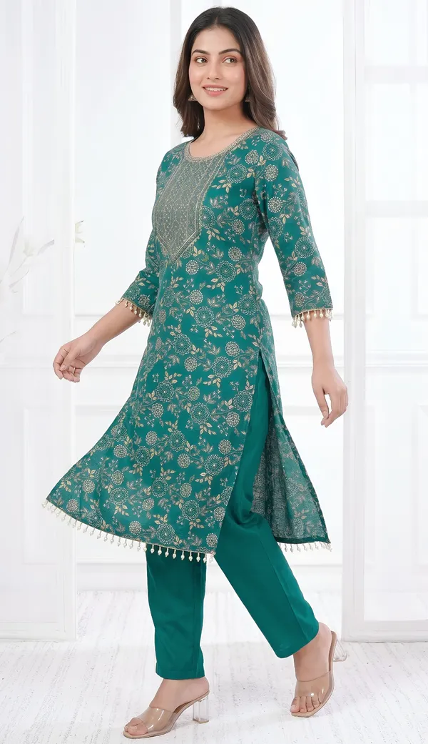 Green_Vatican_Silk_Blend_Floral_Print_Straight_Kurta_Set_For_Women