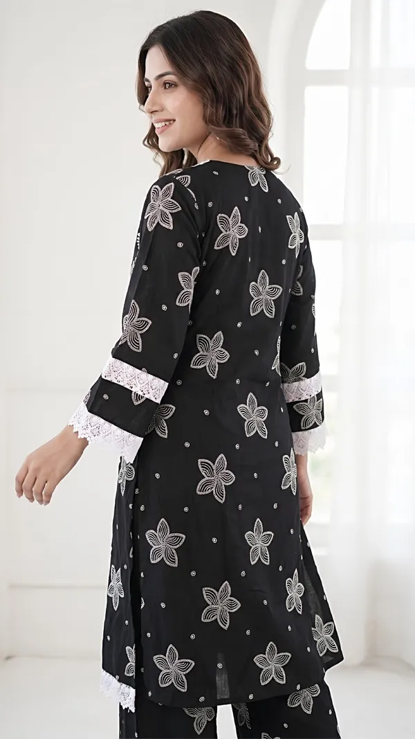 Black_Rayon_Cotton_Floral_Embroidered_Straight_Kurta_Set_For_Women