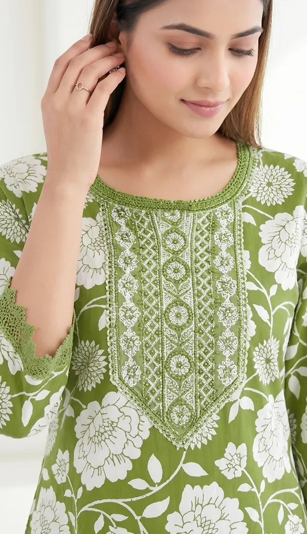 Green_Cotton_Blend_Floral_Print_Embroidered_Straight_Kurta_Set_For_Women