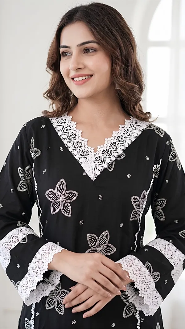 Black_Rayon_Cotton_Floral_Embroidered_Straight_Kurta_Set_For_Women
