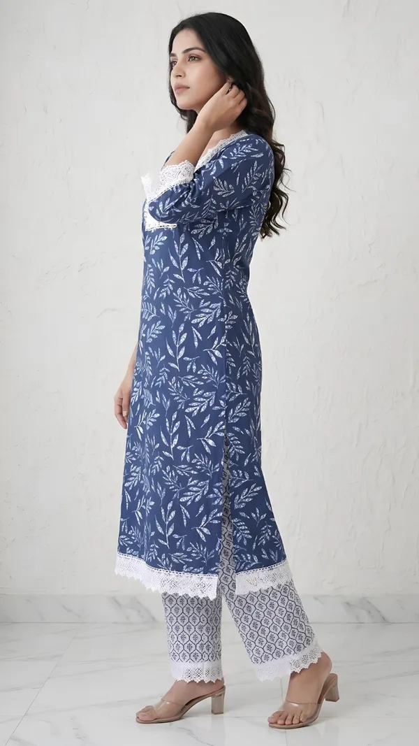 Navy_Blue_Cotton_Hand_Block_Printed_Kurta_Set_For_Women