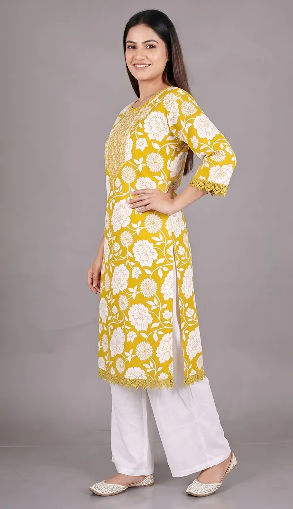 Yellow_Cotton_Blend_Floral_Print_Embroidered_Straight_Kurta_Set_For_Women