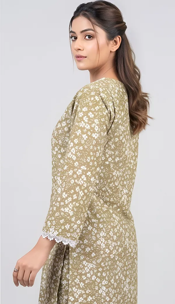 Olive_Green_Crepe_Floral_Print_Straight_Kurta_Set_For_Women