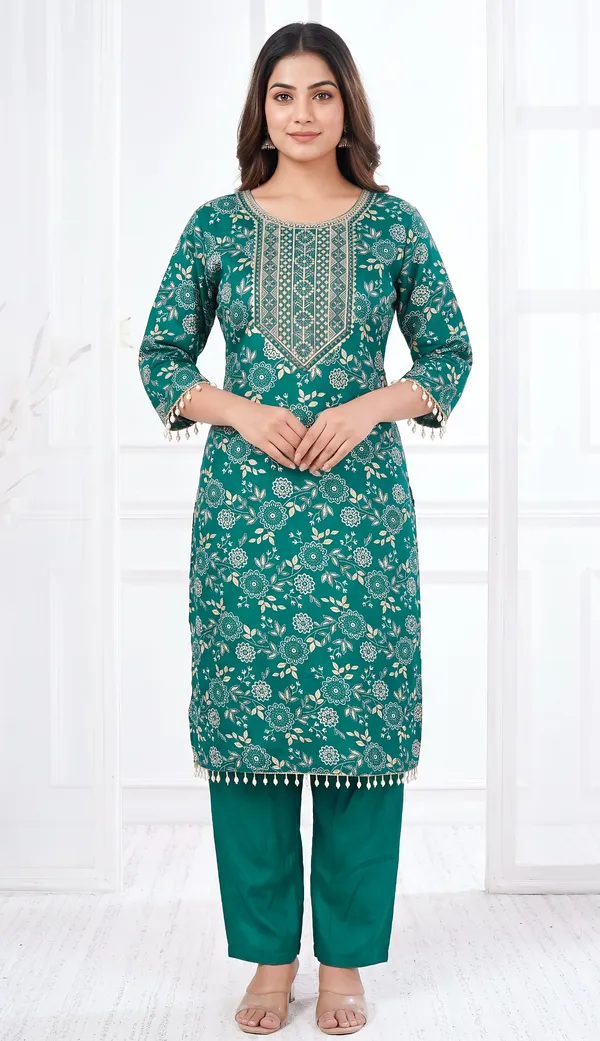 Green_Vatican_Silk_Blend_Floral_Print_Straight_Kurta_Set_For_Women
