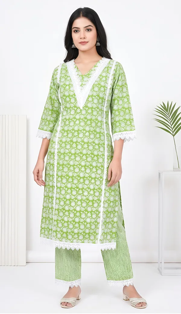 Cotton_Straight_Kurta_Palazzo_Set_Duo_|_Grey_And_Green