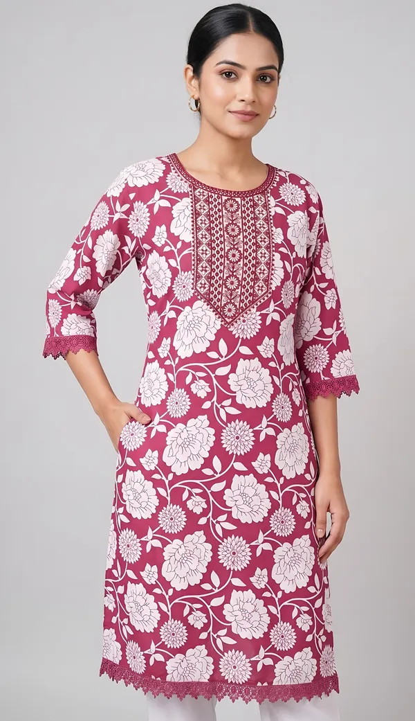 Pink_Cotton_Blend_Floral_Print_Embroidered_Kurta_Set_For_Women
