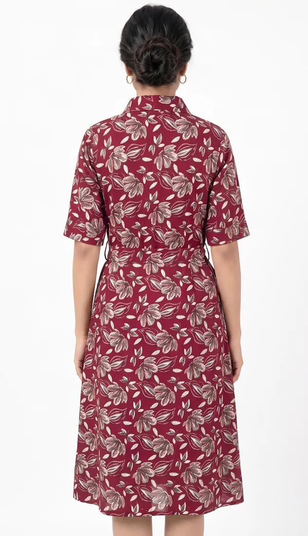 Rayon_Floral_Belted_Shirt_Dress_Duo_|_Black_And_Maroon