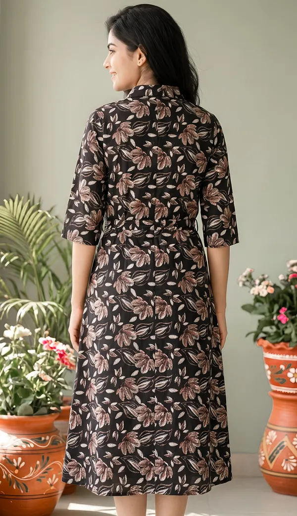 Rayon_Floral_Belted_Shirt_Dress_Duo_|_Black_And_Maroon