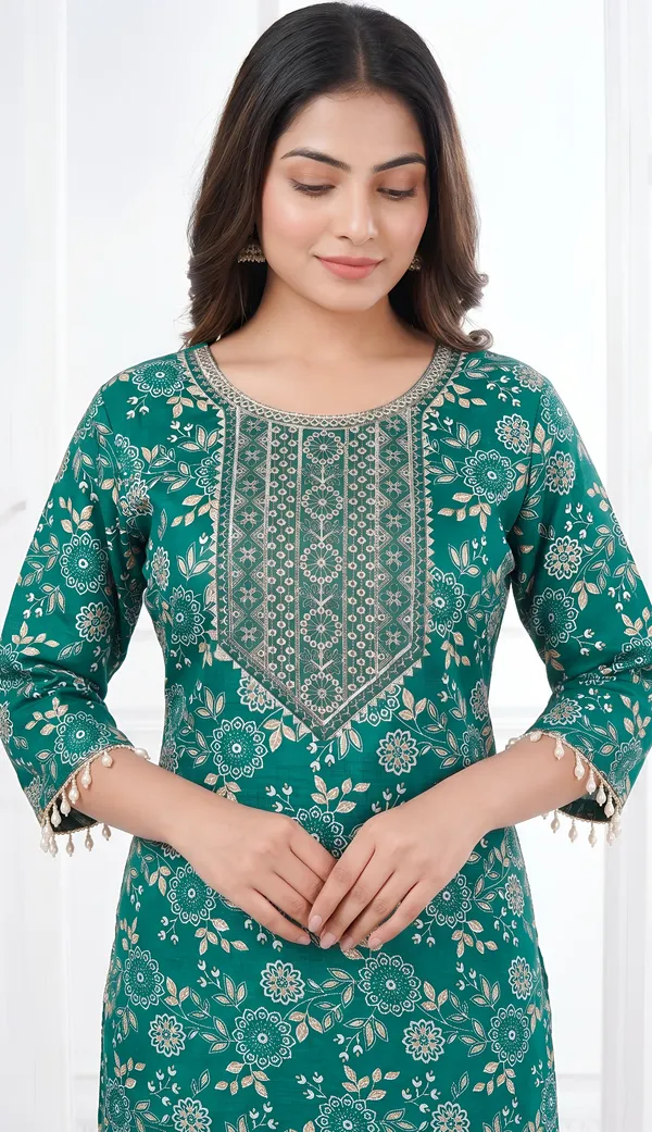 Vatican_Silk_Floral_Kurta_Set_Duo_|_Green_And_Pink