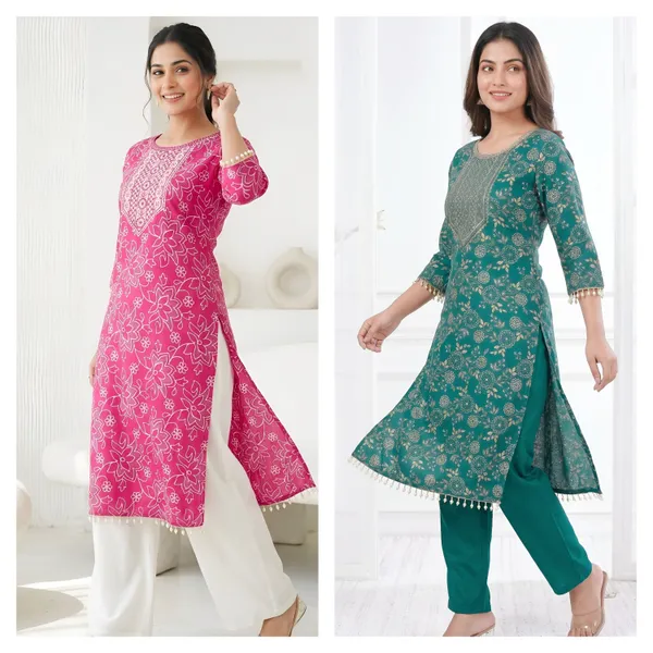 Vatican_Silk_Floral_Kurta_Set_Duo_|_Green_And_Pink