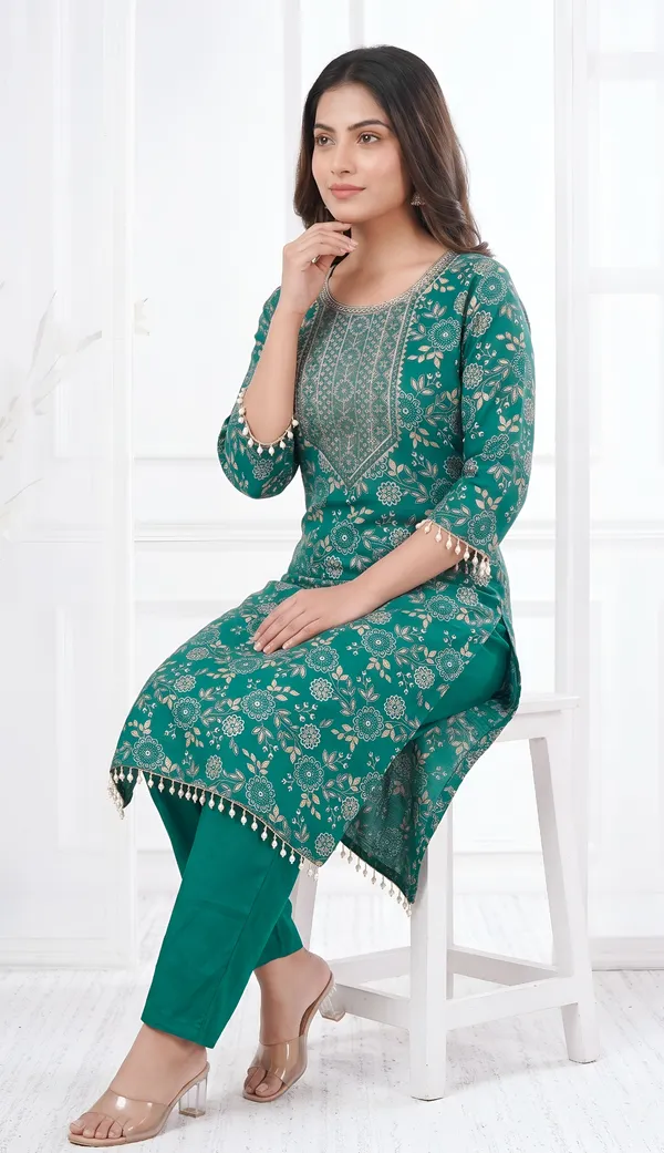 Vatican_Silk_Floral_Kurta_Set_Duo_|_Green_And_Pink