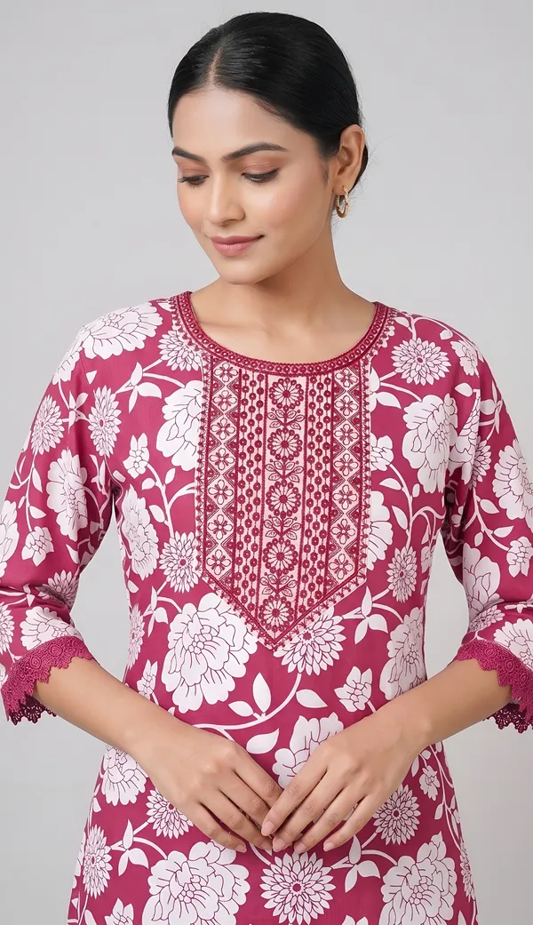 Cotton_Blend_Floral_Embroidered_Kurta_Set_Duo_|_Pink_And_Purple