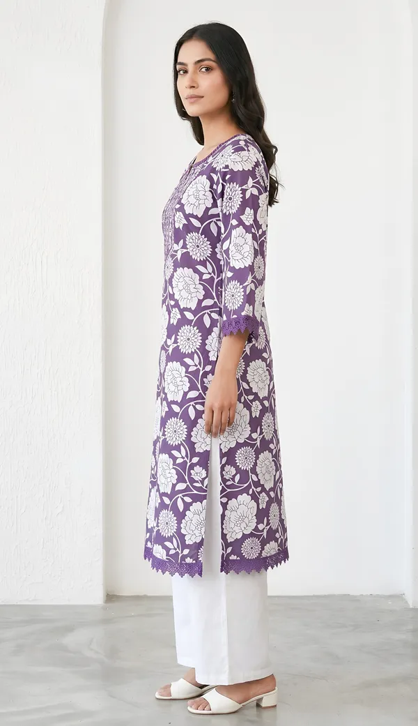 Cotton_Blend_Floral_Embroidered_Kurta_Set_Duo_|_Pink_And_Purple